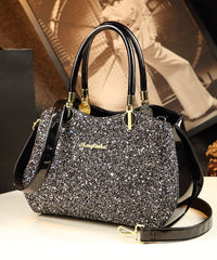 Style Black Zircon Large Capacity Faux Leather Tote Handbag YX007