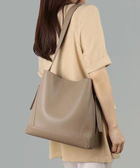Stylish Light Brown Large Capacity Calf Leather Satchel Bags