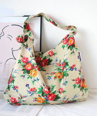 Summer Beige Print Large Capacity Canvas Satchel Bags SX1005