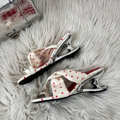 Braided Strap Women Slippers Metal Clip Toe Thick Heel