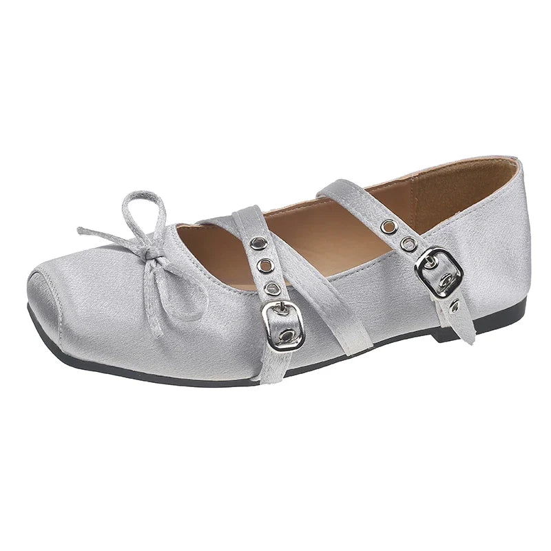 Butterfly-knot Flat Mary Jane Women Comfort Soft Sole Ladies Elegnat Square Toe Dress Ballets Shoes