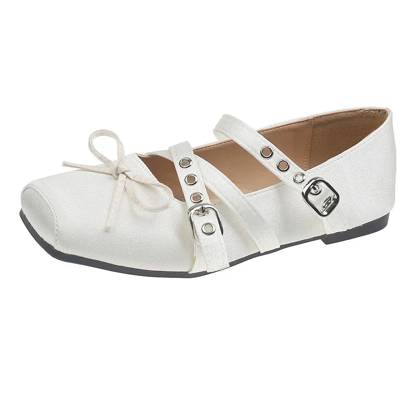 Butterfly-knot Flat Mary Jane Women Comfort Soft Sole Ladies Elegnat Square Toe Dress Ballets Shoes