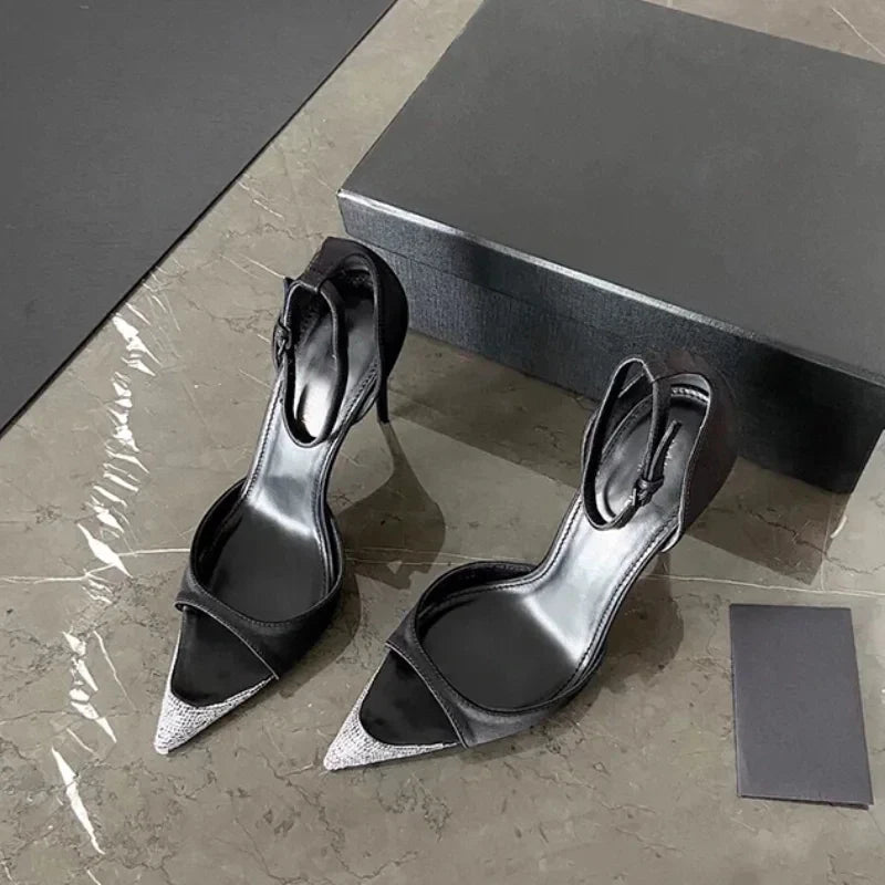 Pointy head With Rhine-diamond Temperament Fine Heel