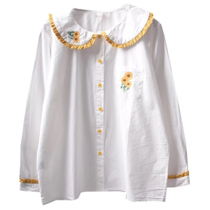 Sunflower Embroidered Mori Kawaii Girl Lolita Shirt