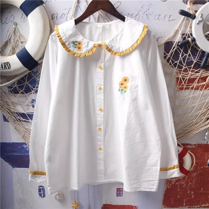 Sunflower Embroidered Mori Kawaii Girl Lolita Shirt