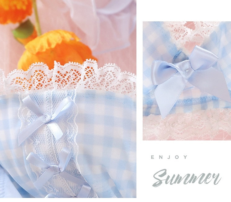 Selene Sweet Lolita Girly Plaid Nymphet Lingerie Set