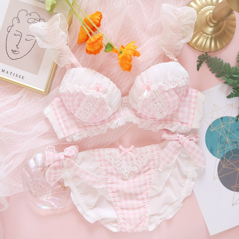Selene Sweet Lolita Girly Plaid Nymphet Lingerie Set