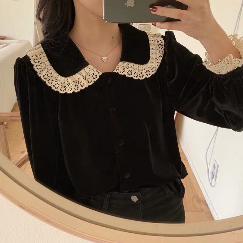 Velvet & Lace Peter Pan Collar Blouse