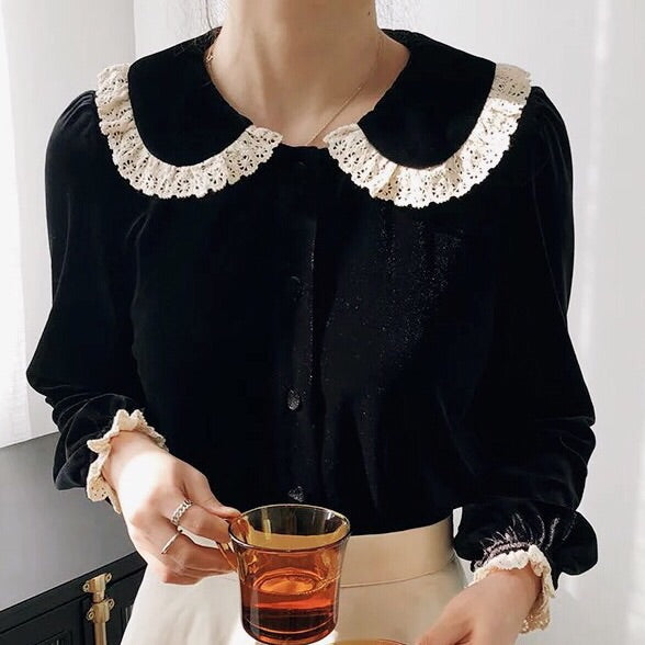 Velvet & Lace Peter Pan Collar Blouse