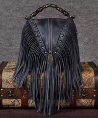 Vintage Red Tassel Rivet Calf Leather Satchel Bags