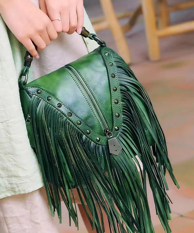 Vintage Red Tassel Rivet Calf Leather Satchel Bags