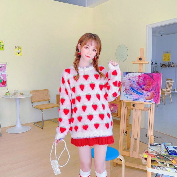 Winter Strawberry Kawaii Aesthetic Sweater