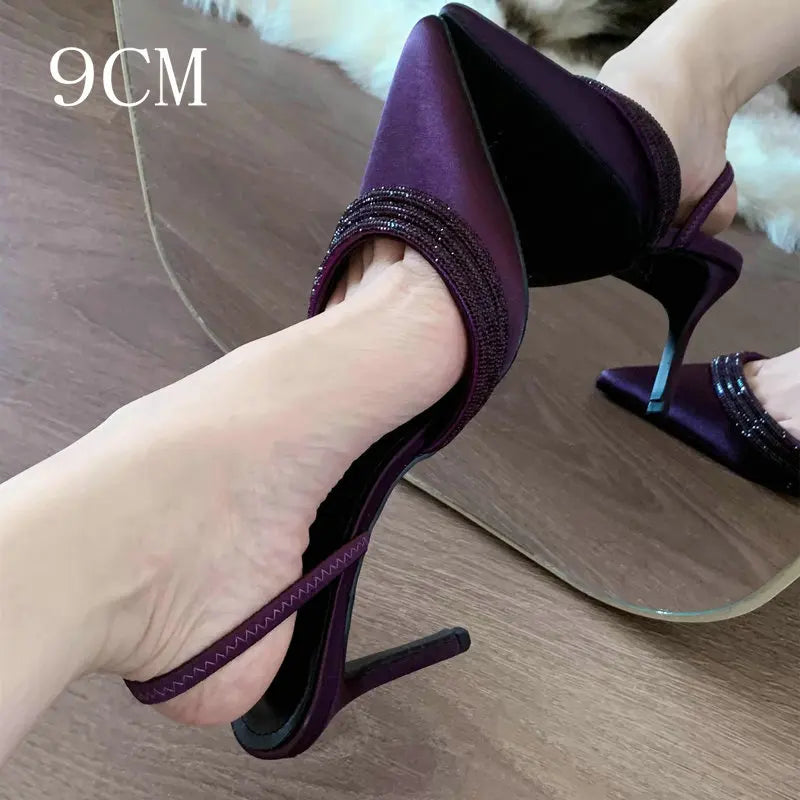 Woman Slipper Autumn Pointy Purple Fine Heel