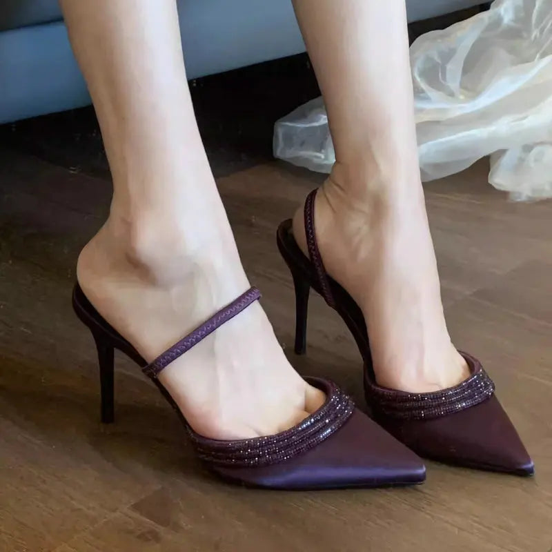 Woman Slipper Autumn Pointy Purple Fine Heel