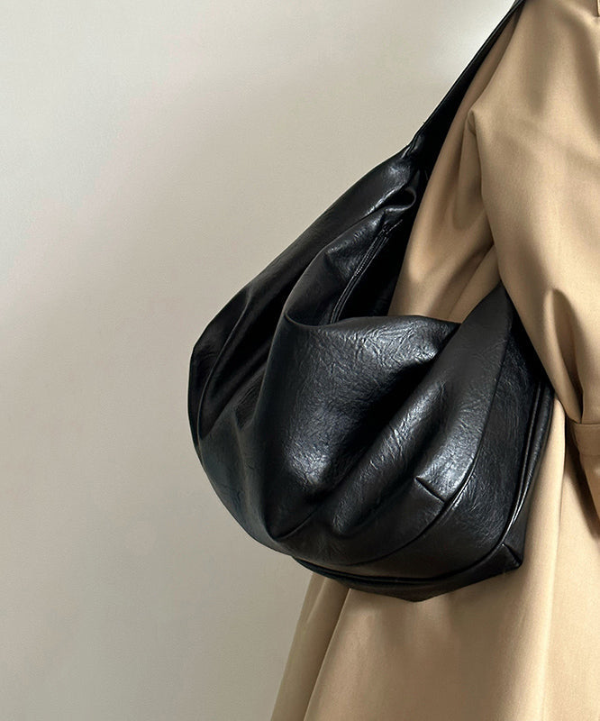 Women Black Large Capacity Faux Leather Satchel Handbag