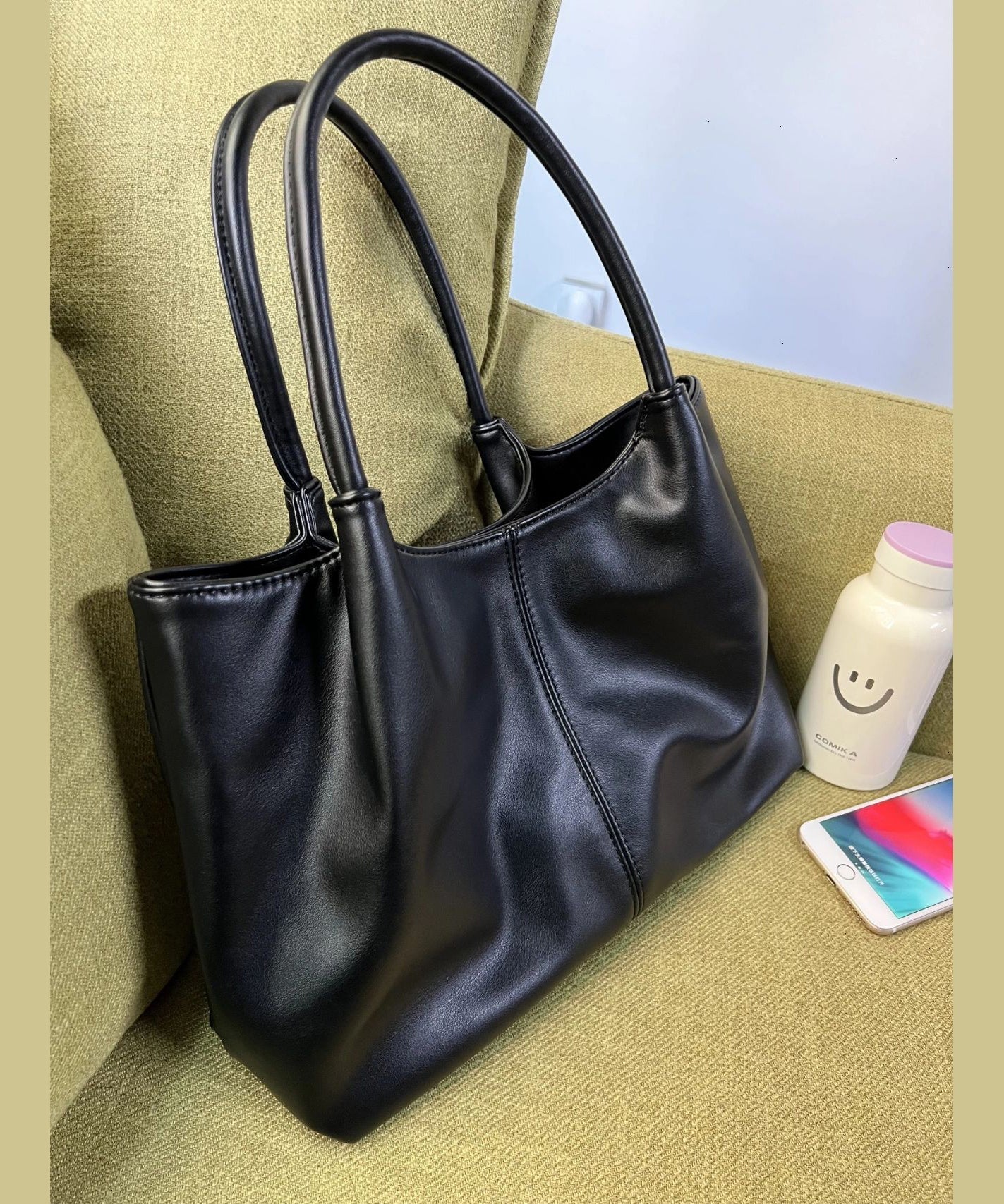 Handbag Versatile Leather Faux Satchel Women Black