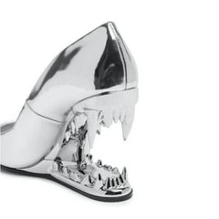 Pointed Shallow Mouth Metal Fabric Tiger Teeth Slope Heel