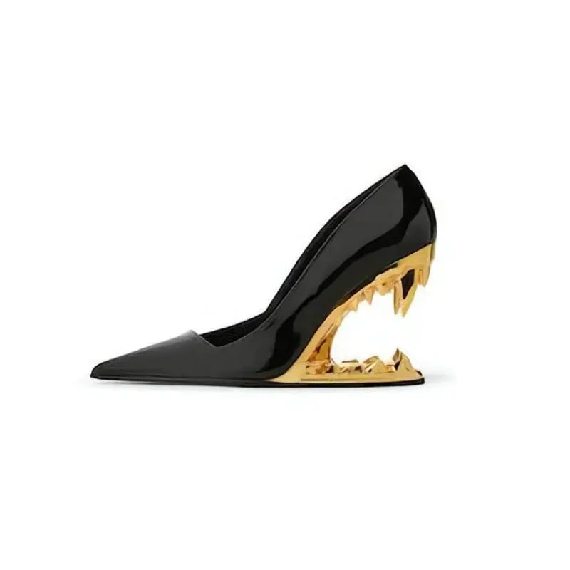 Pointed Shallow Mouth Metal Fabric Tiger Teeth Slope Heel