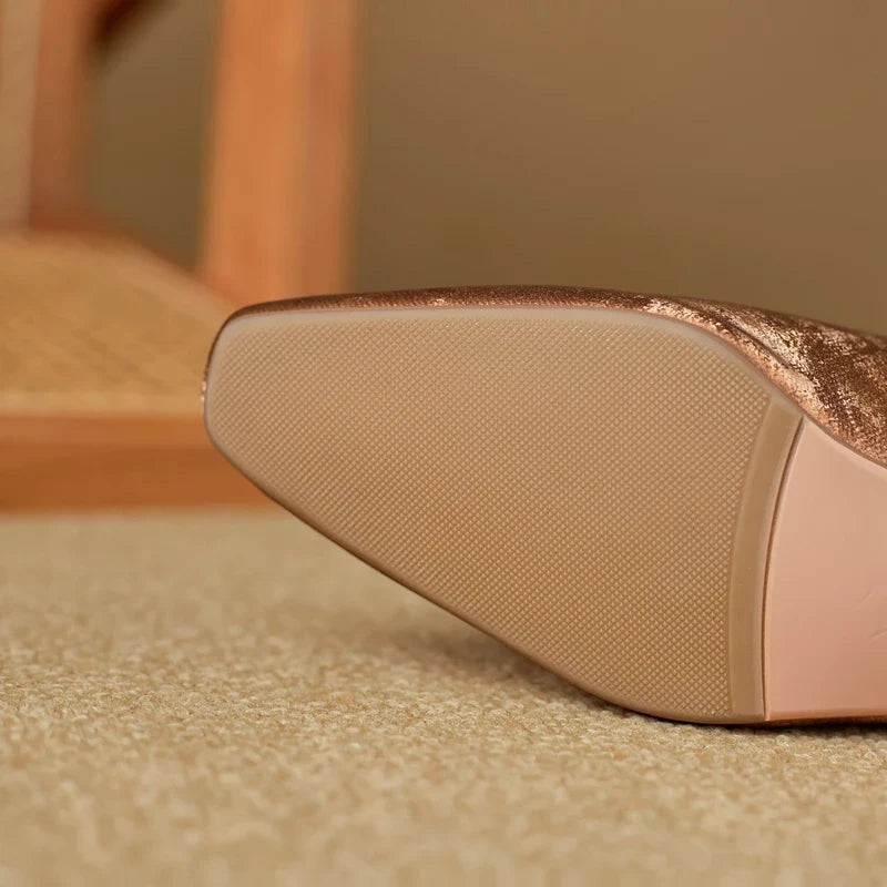 and Square Head Leather Retro Cow Leather Large Size Simple and Comfortable Baotou Muller Slippers