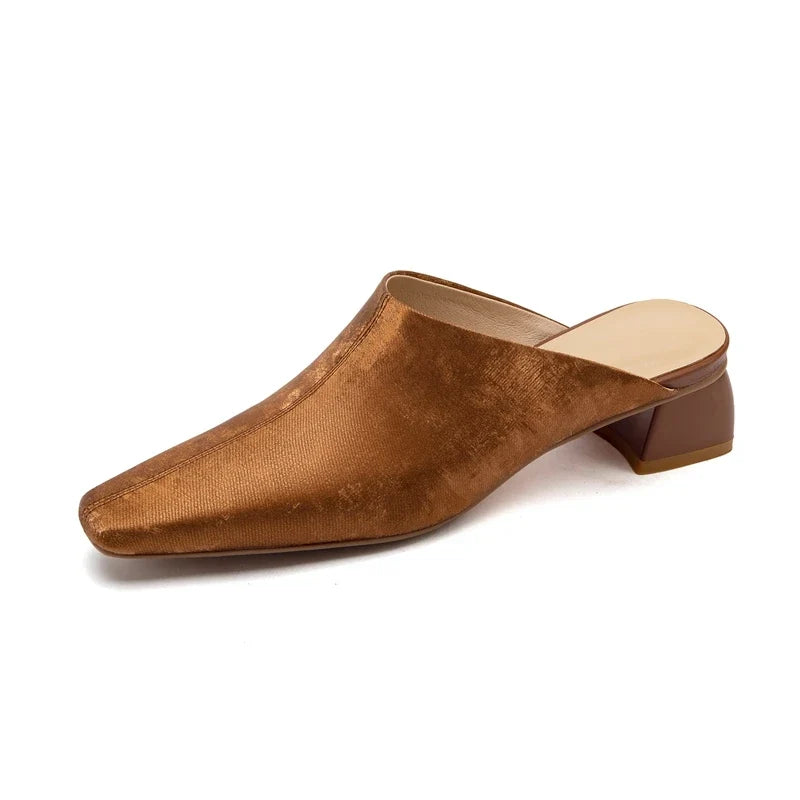 and Square Head Leather Retro Cow Leather Large Size Simple and Comfortable Baotou Muller Slippers