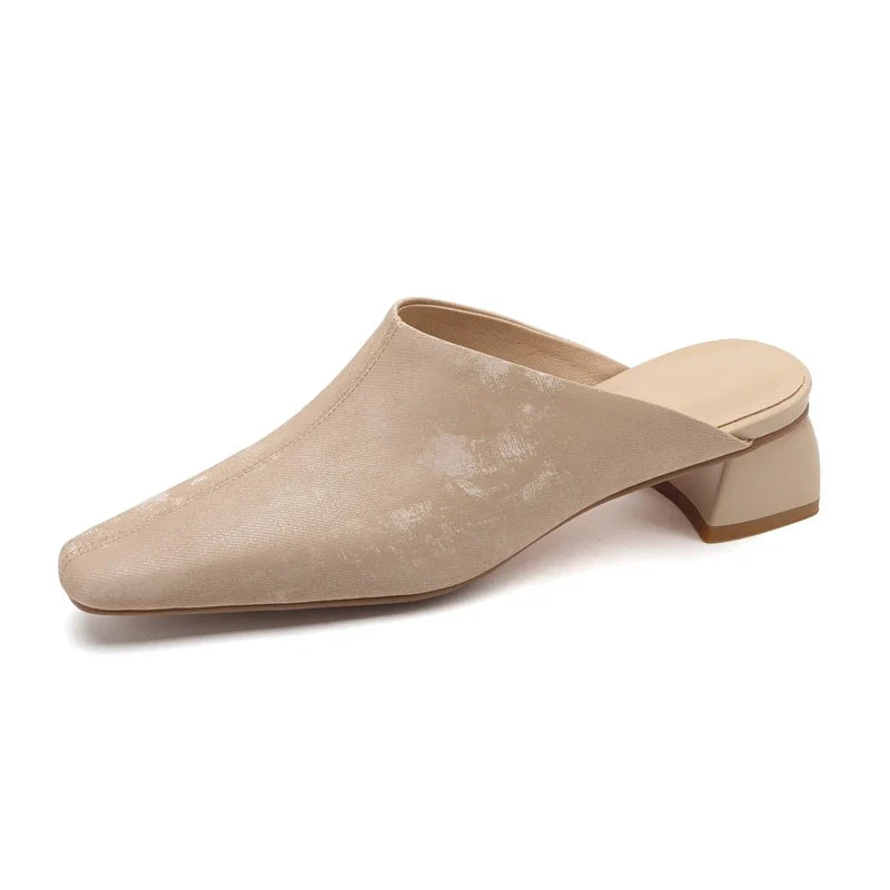 and Square Head Leather Retro Cow Leather Large Size Simple and Comfortable Baotou Muller Slippers