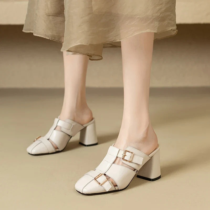 leather cowhide hollow breathable high Heels