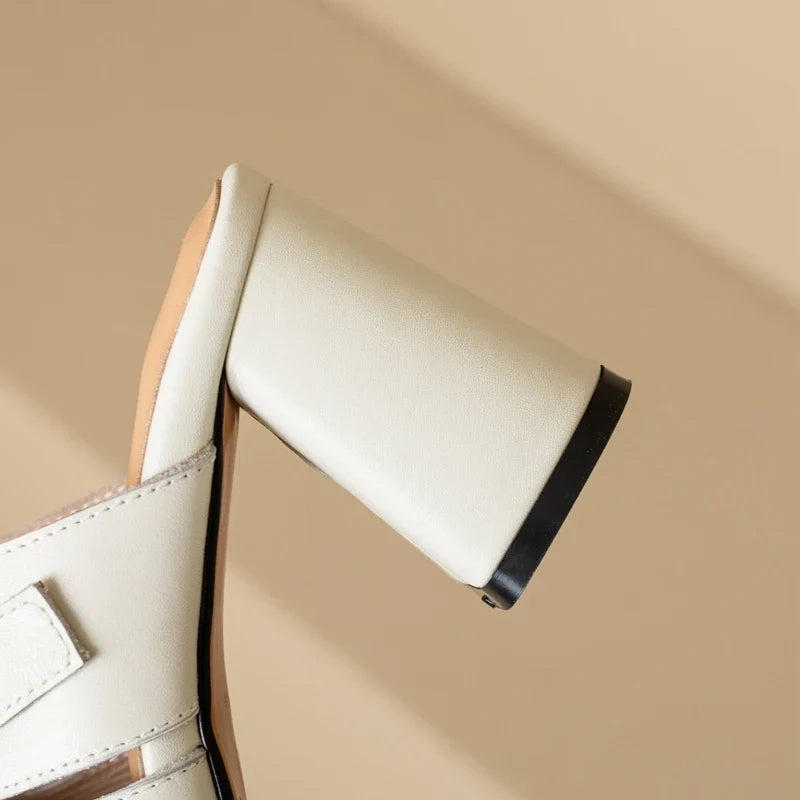 leather cowhide hollow breathable high Heels