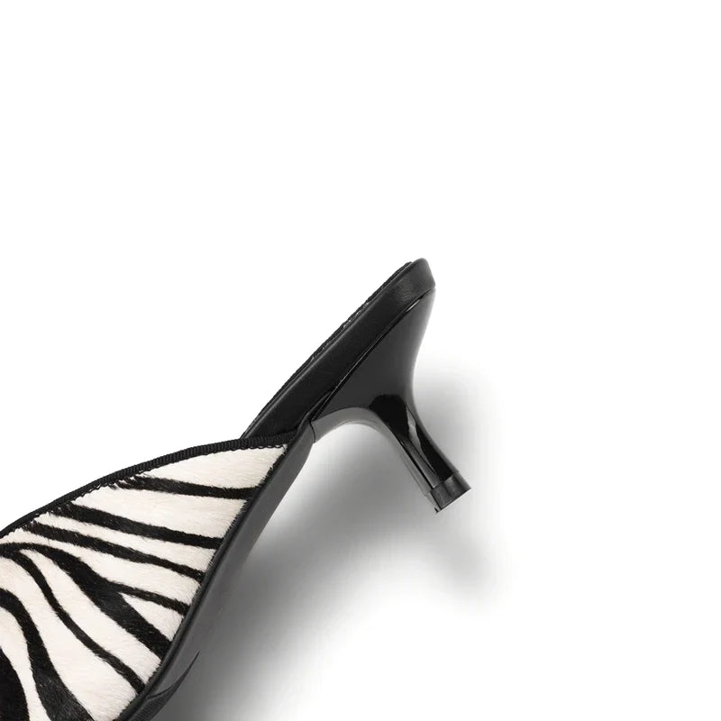 leather horsehair zebra print open toe high Heels