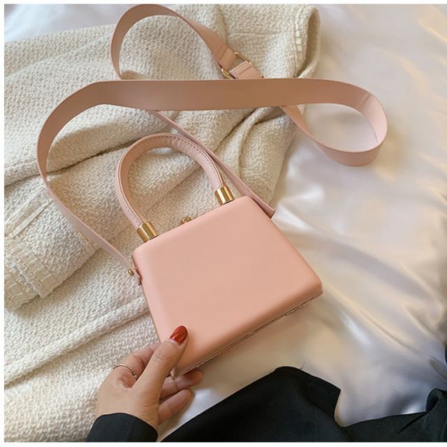 Leather Faux Hand Boxy Bag Plain