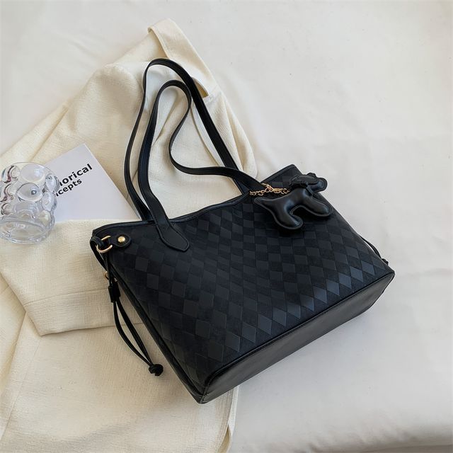 Argyle Pattern Tote Bag + Horse Charm