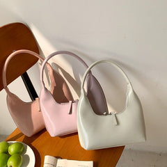 Leather Shoulder Bag Plain Zip Faux