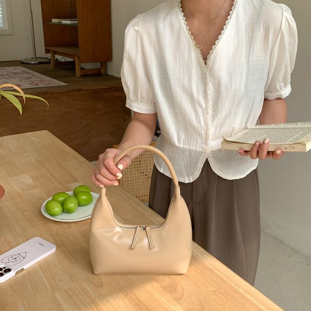 Leather Shoulder Bag Plain Zip Faux