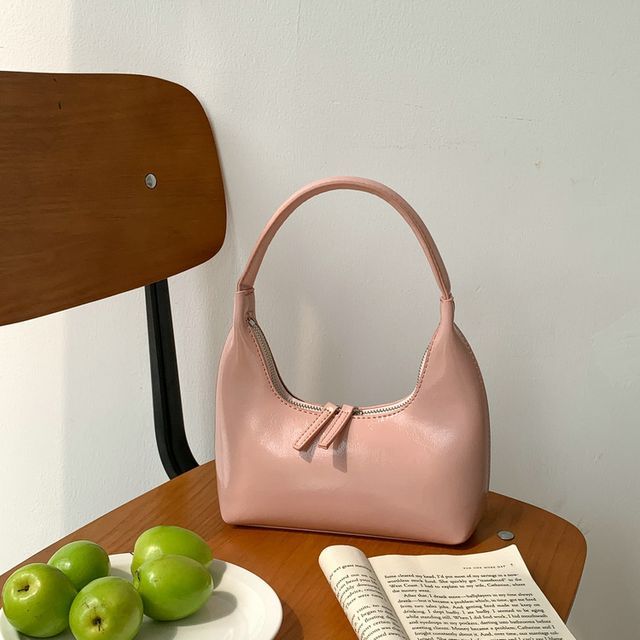 Leather Shoulder Bag Plain Zip Faux