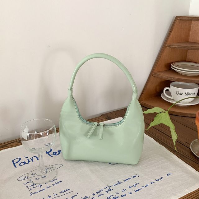 Leather Shoulder Bag Plain Zip Faux
