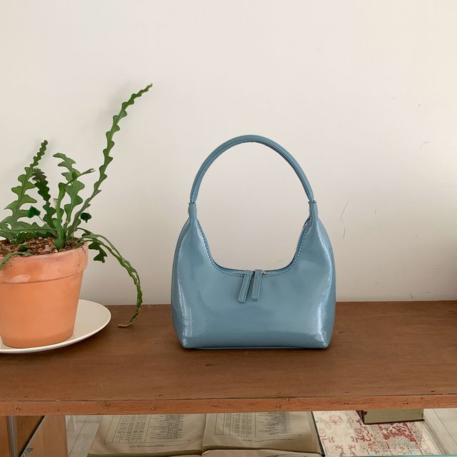Leather Shoulder Bag Plain Zip Faux