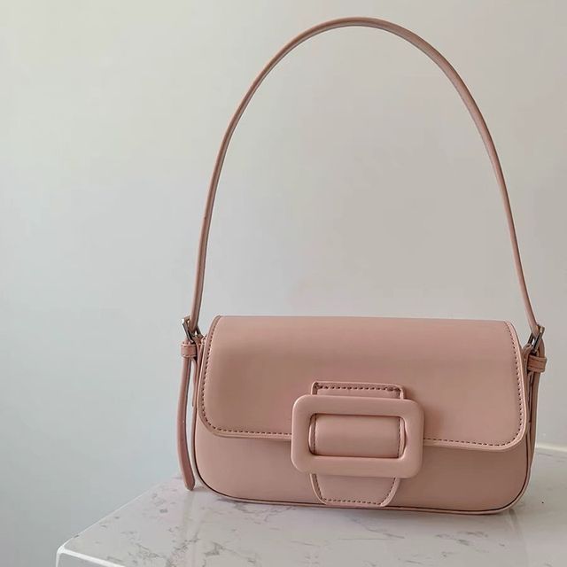 Buckled Bag Flap Faux Shoulder Leather