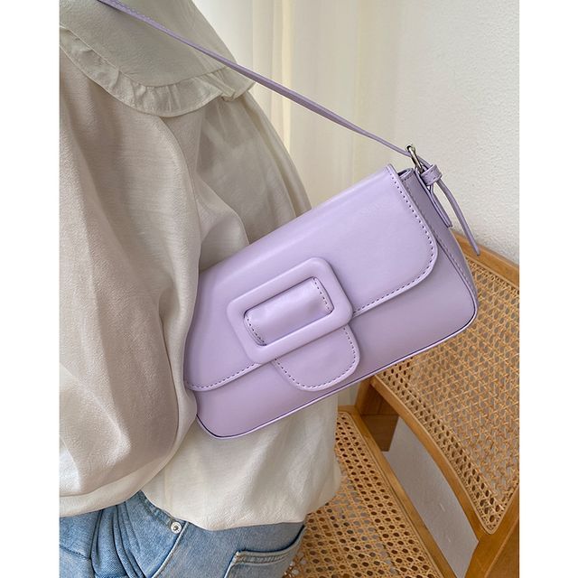 Buckled Bag Flap Faux Shoulder Leather