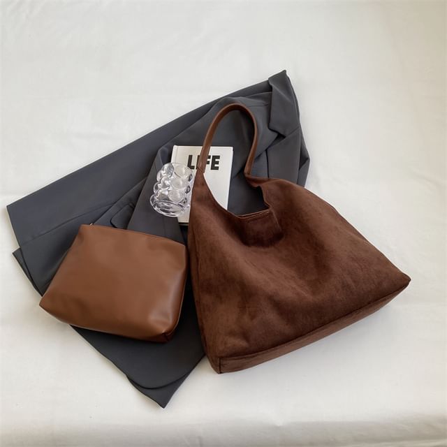Faux Leather Tote Bag + Pouch