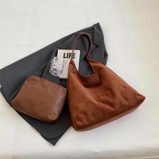 Faux Leather Tote Bag + Pouch