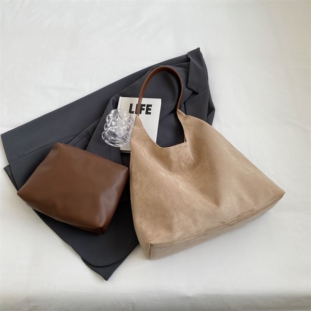Faux Leather Tote Bag + Pouch
