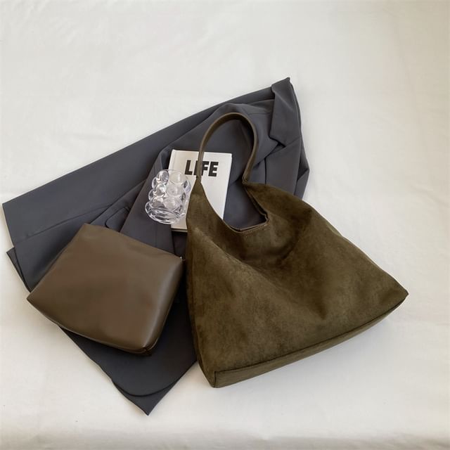 Faux Leather Tote Bag + Pouch