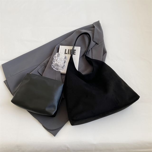Faux Leather Tote Bag + Pouch