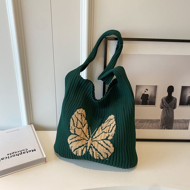 Butterfly Jacquard Knit Tote Bag