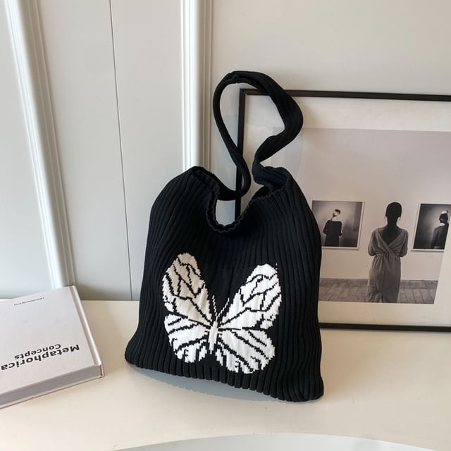 Butterfly Jacquard Knit Tote Bag