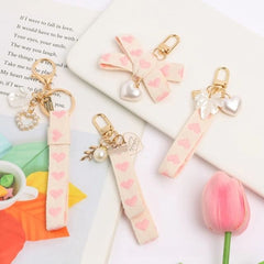 Heart Strap Faux Pearl Bag Charm Keyring