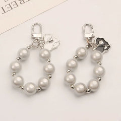 Heart Faux Pearl Bag Charm Keyring