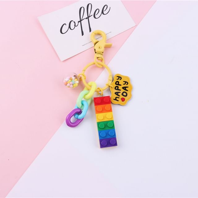 Rainbow Toy Block Bag Charm Keyring