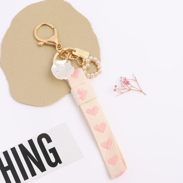 Heart Strap Faux Pearl Bag Charm Keyring
