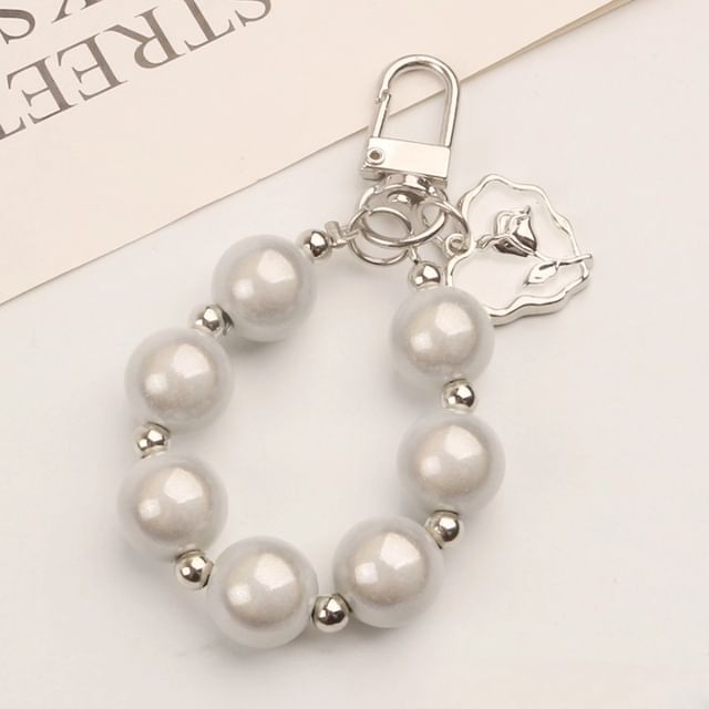 Heart Faux Pearl Bag Charm Keyring