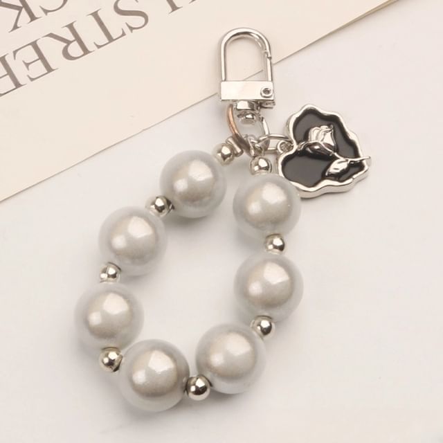 Heart Faux Pearl Bag Charm Keyring